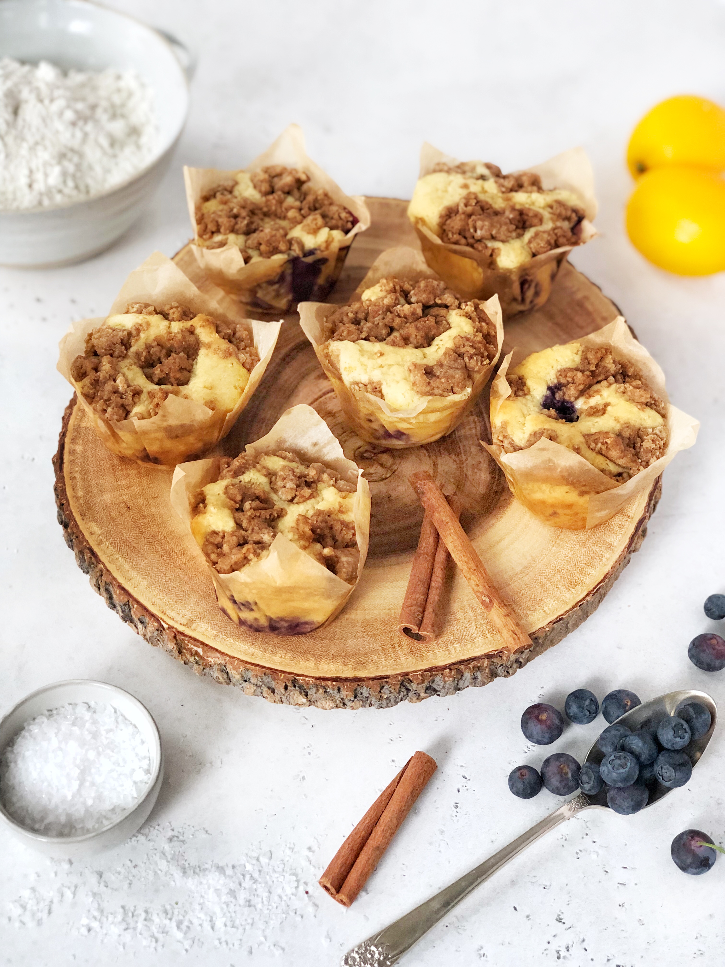 Blueberry Muffins with Cinnamon Streusel Topping that are gluten free by Fed & Full